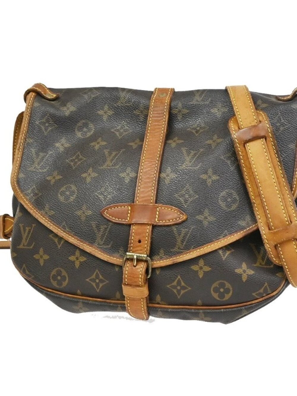 LOUIS VUITTON Logo Saumur 30 Shoulder Bag Monogram Leather Brown M42256 34KD537
